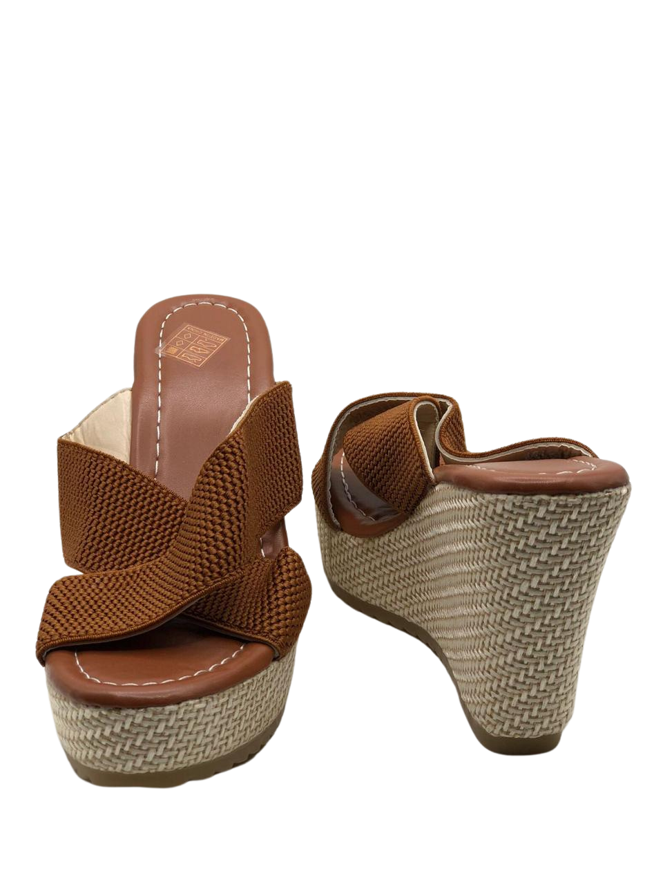 Brown Woven Crisscross Strap Textured Heel