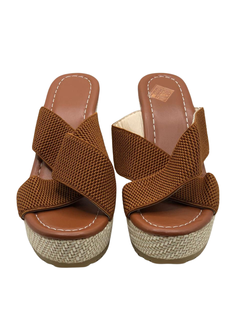 Brown Woven Crisscross Strap Textured Heel