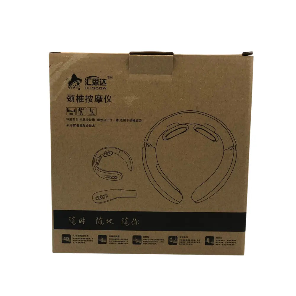 Cardboard box with neck massage device