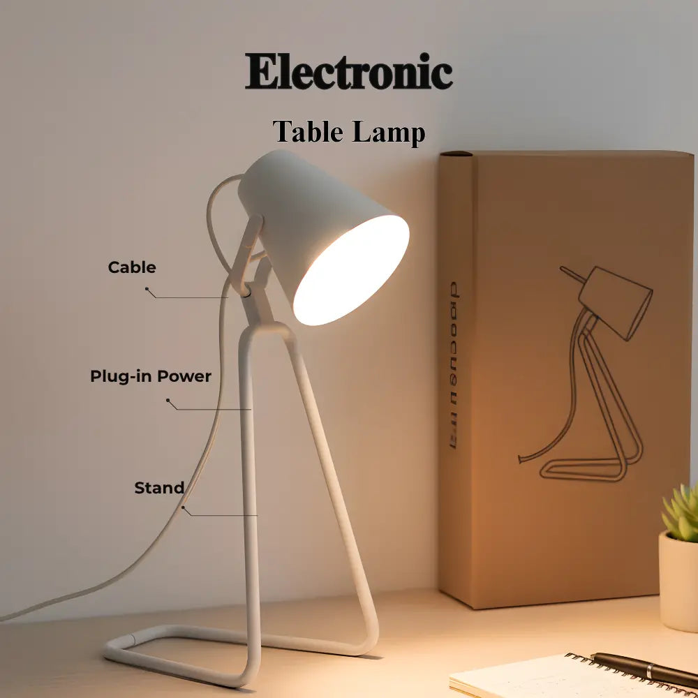 Electronic table lamp with labeled parts