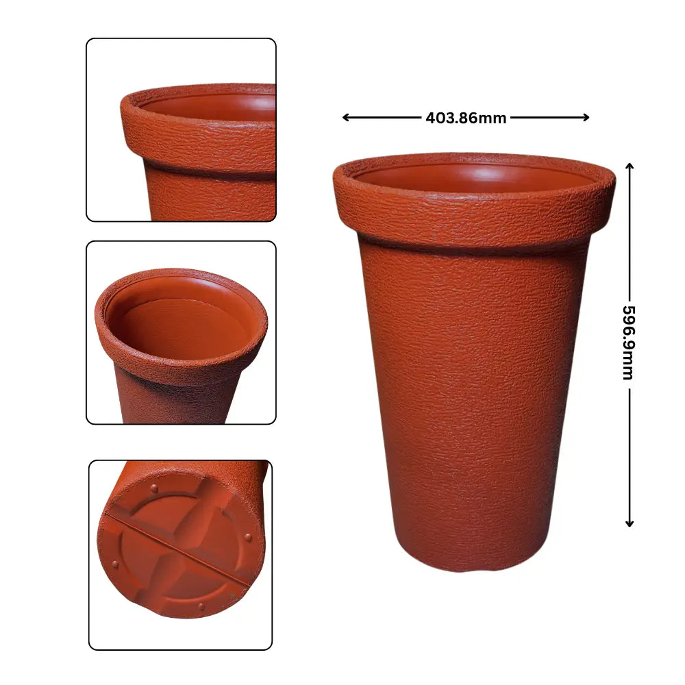Large Brown pot with dimensions indicated