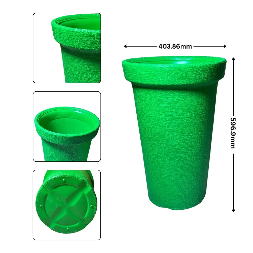 Green plastic Pot with dimensions