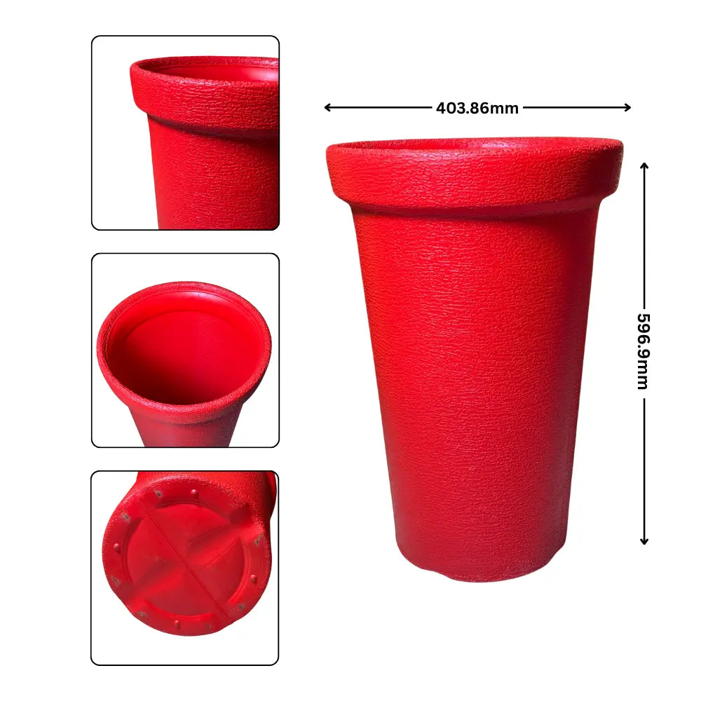 Red pot with measurements