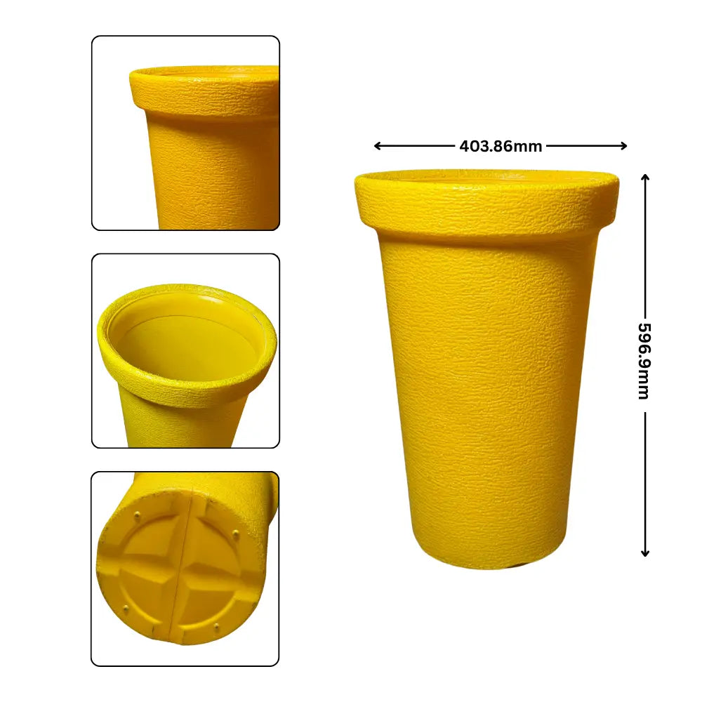 Yellow pot with dimensions indicated