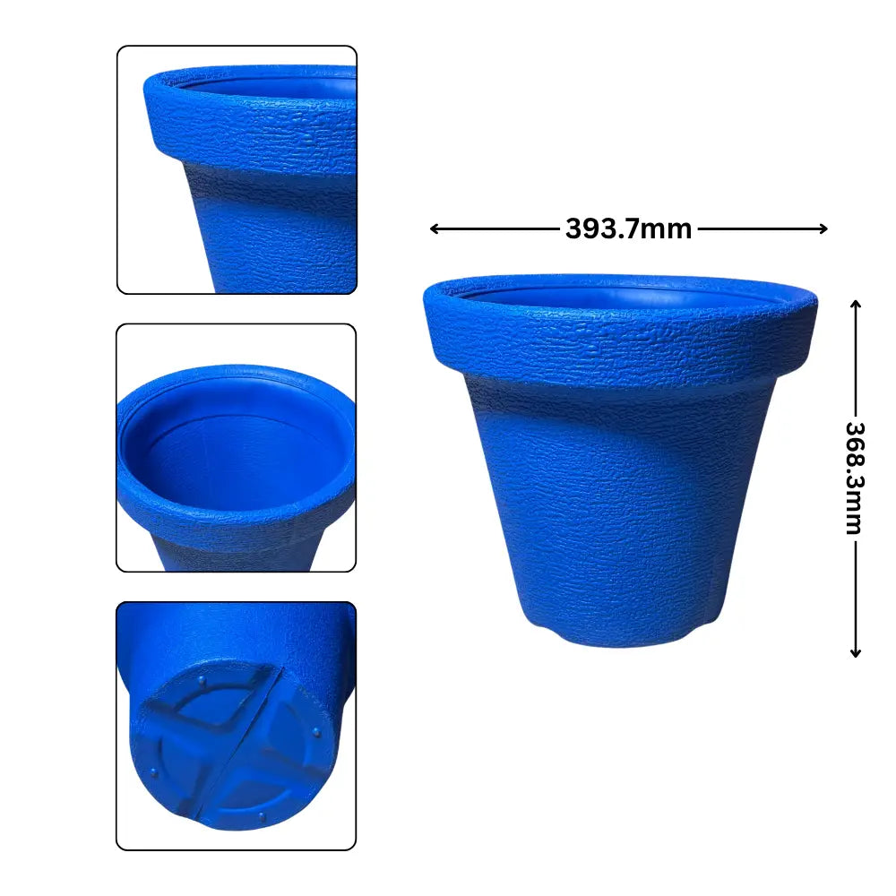 Blue pot with measurements