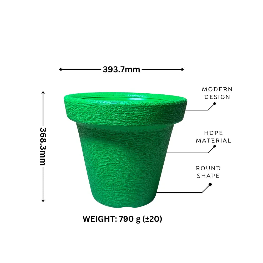 Small Green pot with measurements and material details