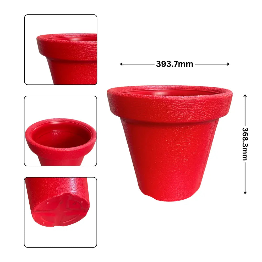 Red pot with dimensions