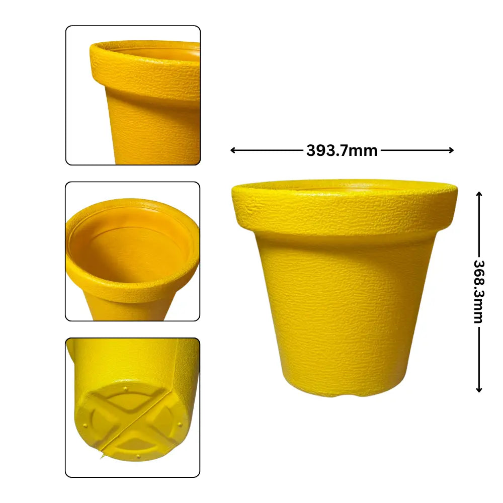 Yellow pot with dimensions indicated