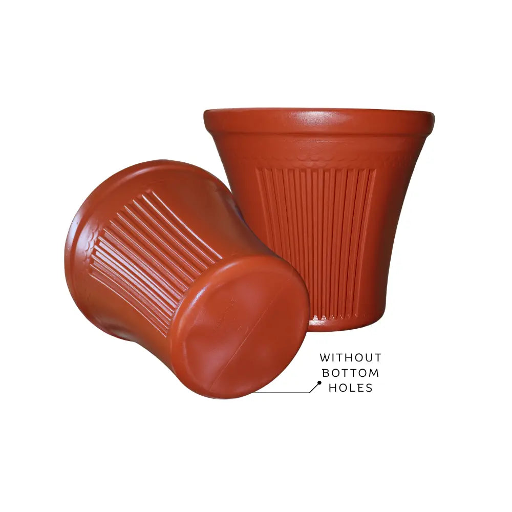 Two Brown-colored plant pots without bottom holes
