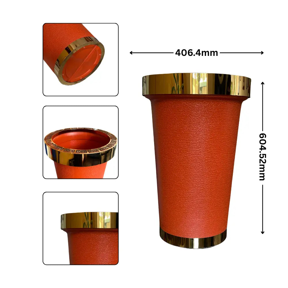 Brown Flower Pot with gold metal accents measurements 