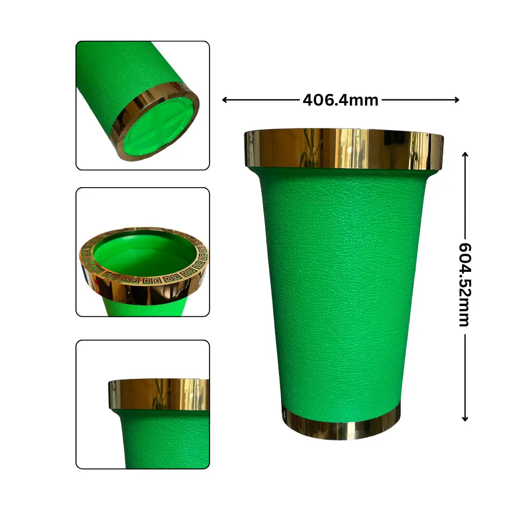 Green Flower Pot with gold metal accents measurements 