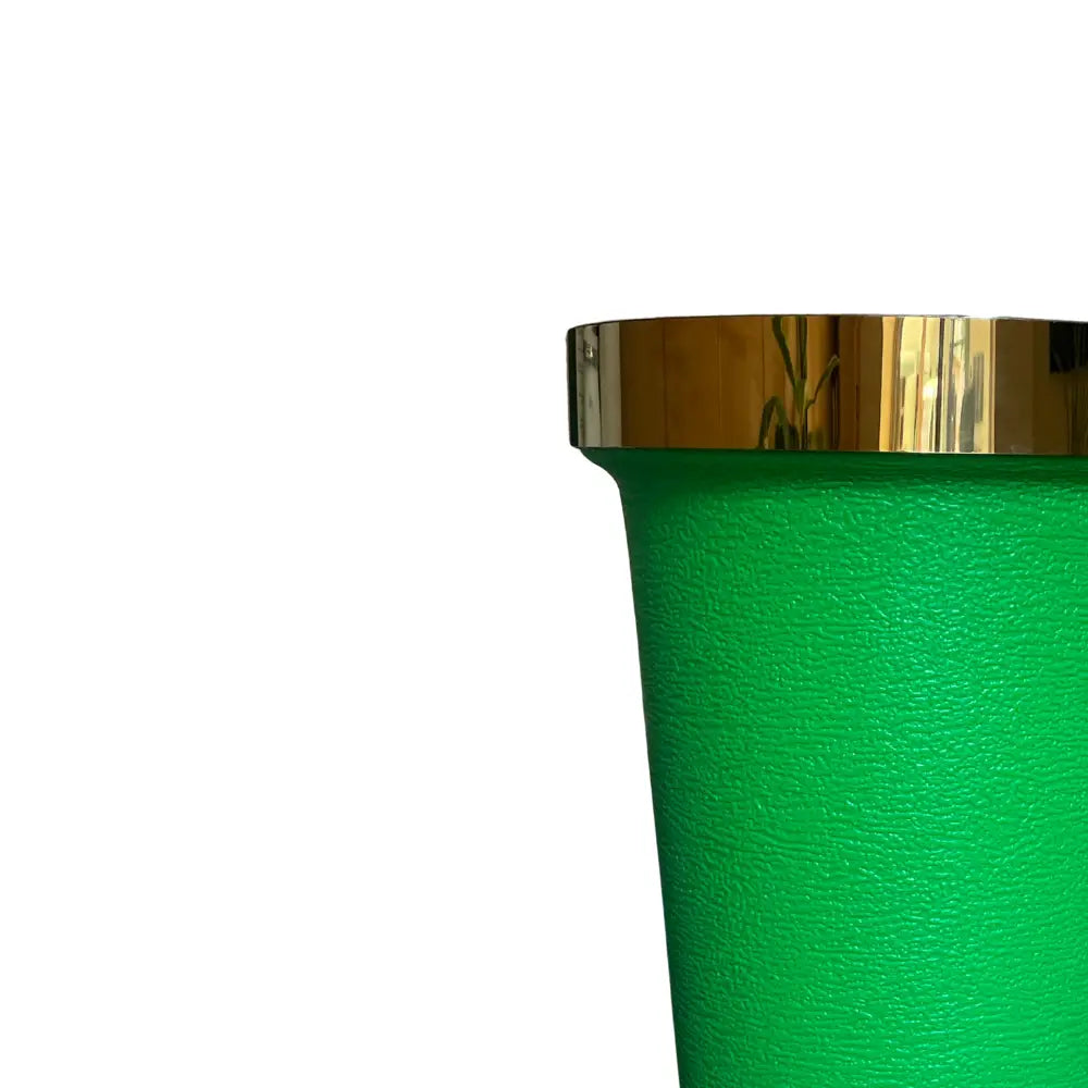 Green textured vase with a gold ring