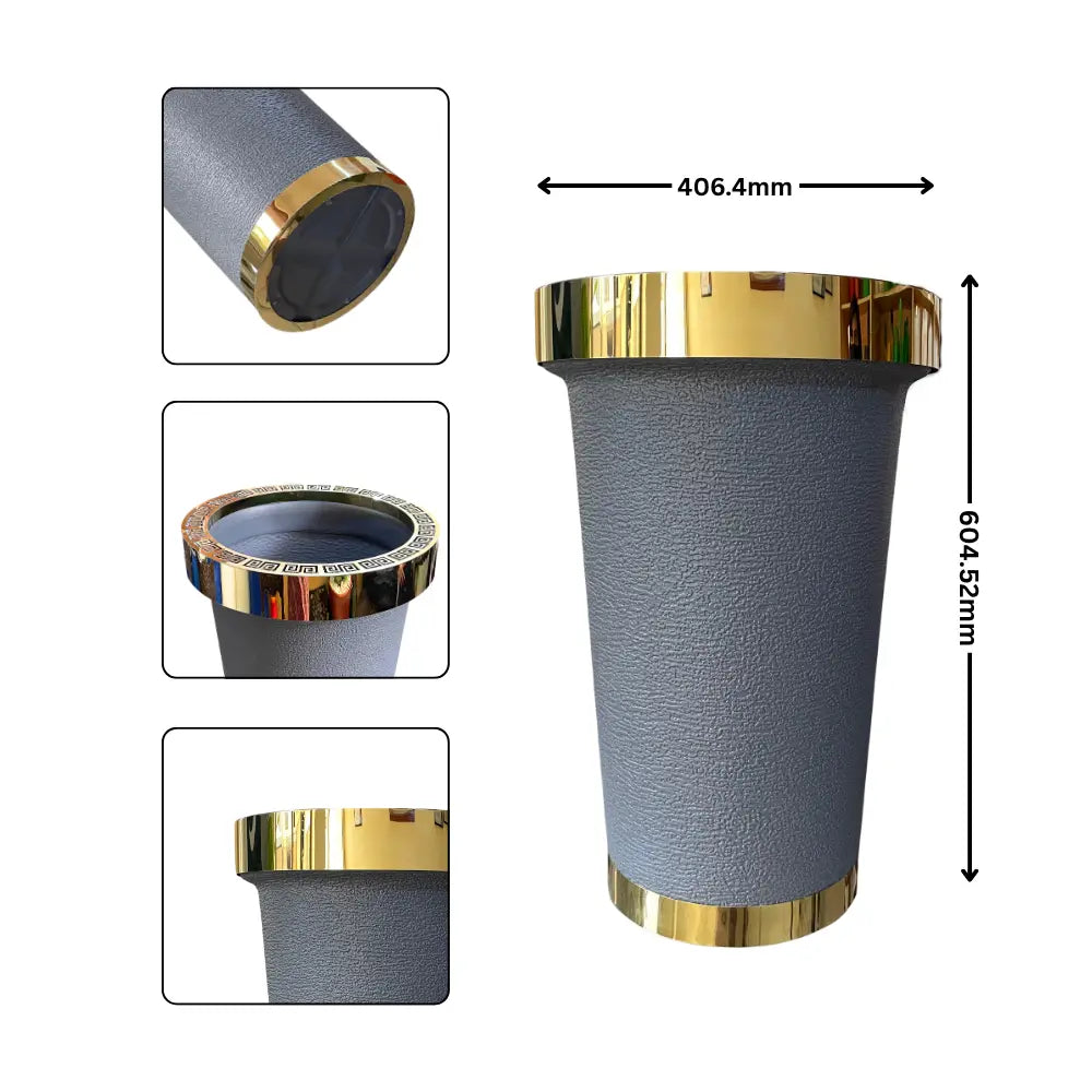 Grey Flower Pot with gold metal accents measurements 