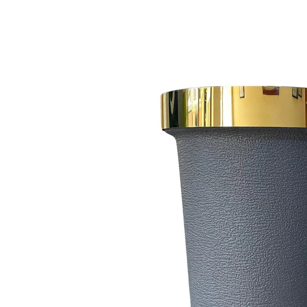 Grey textured vase with a gold rim