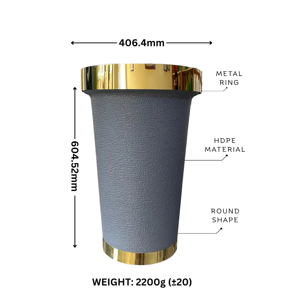 Grey Flower Pot with gold metal ring