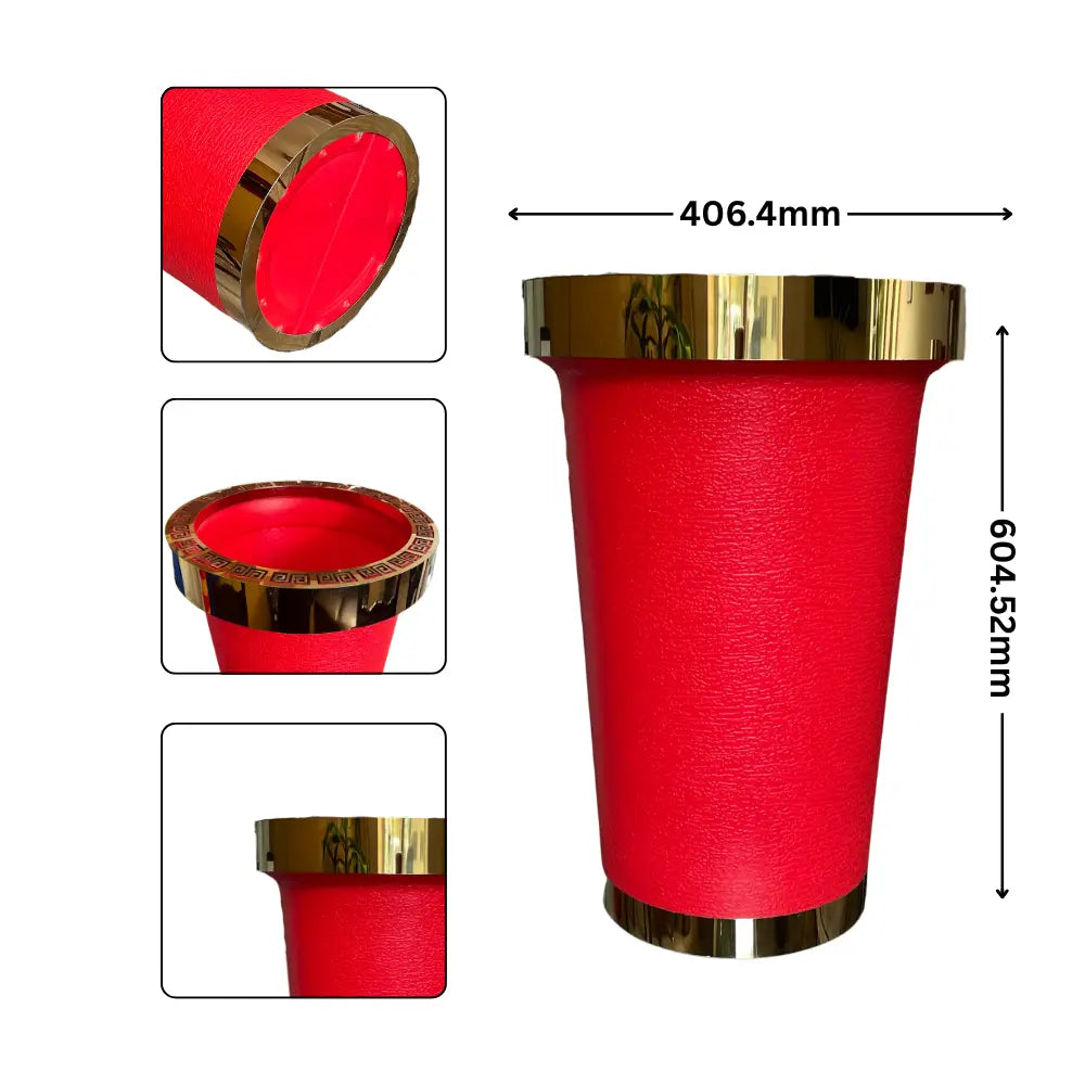 Red Flower Pot with gold metal accents measurements 