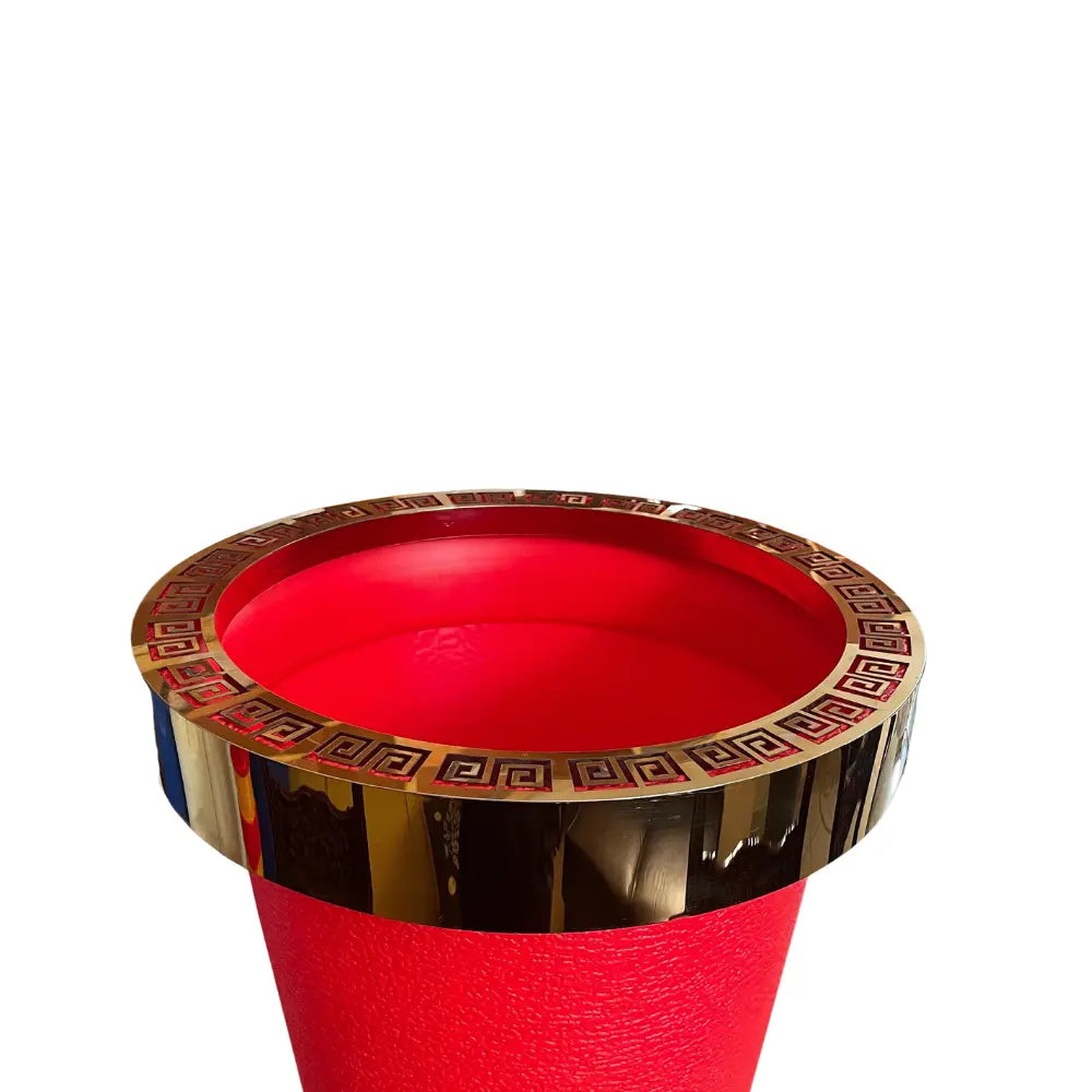 Red Flower Pot with gold decorative ring 