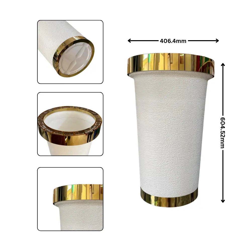 White Flower Pot with gold metal accents measurements 