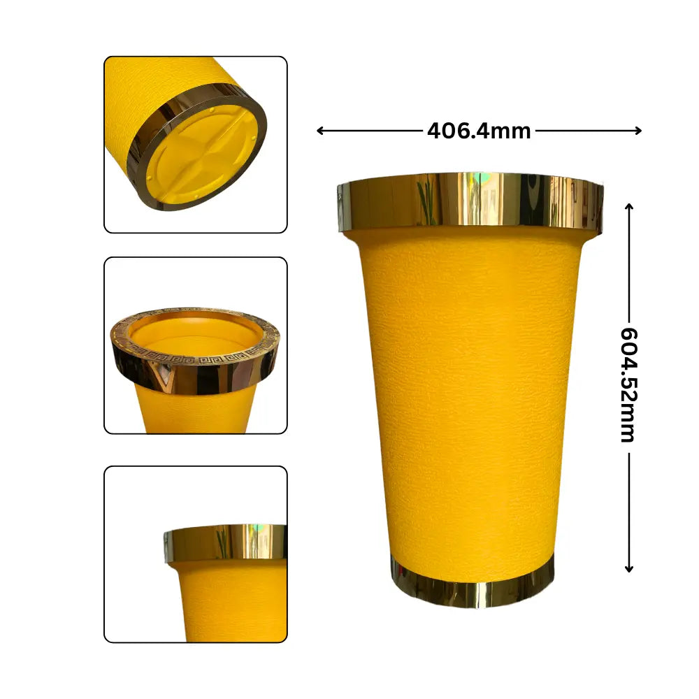 Yellow Flower Pot with gold metal ring