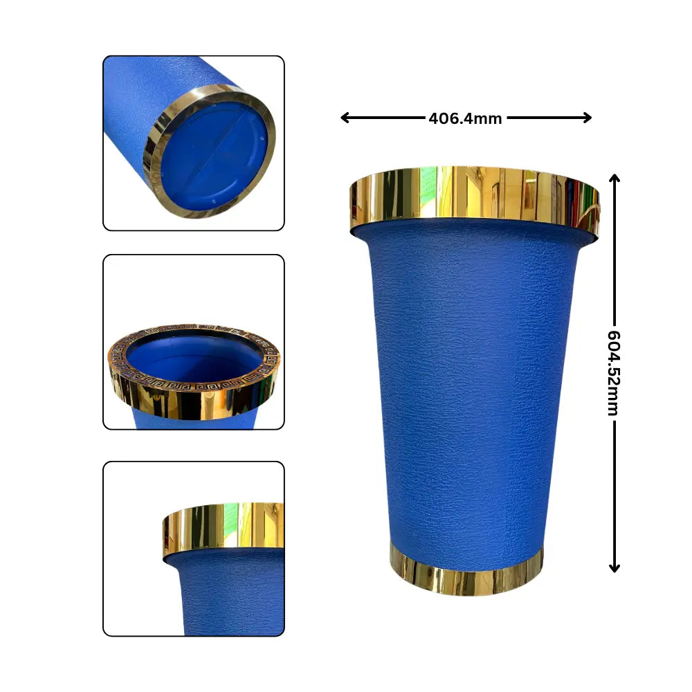 Blue Flower Pot with gold metal accents measurements 