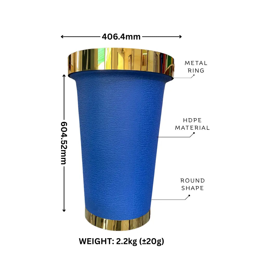 Blue Flower Pot with gold metal ring