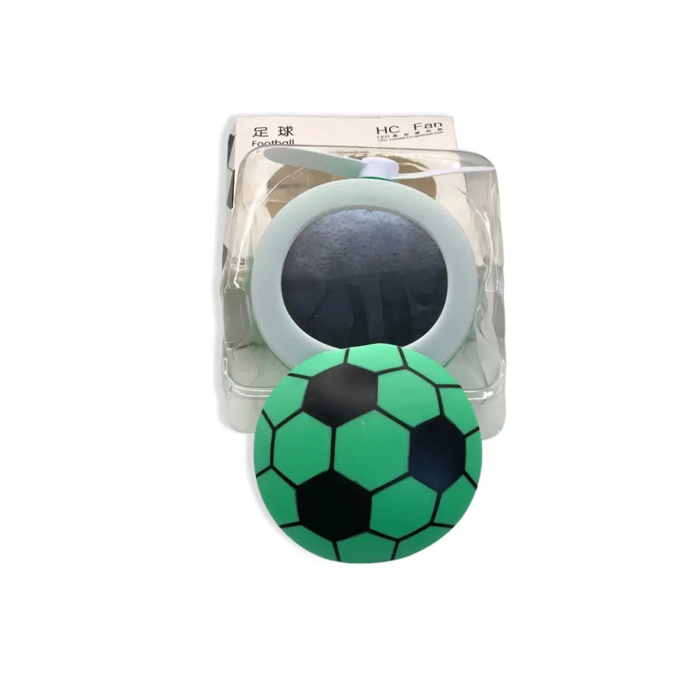 Soccer ball-shaped mirror fan object with packaging 