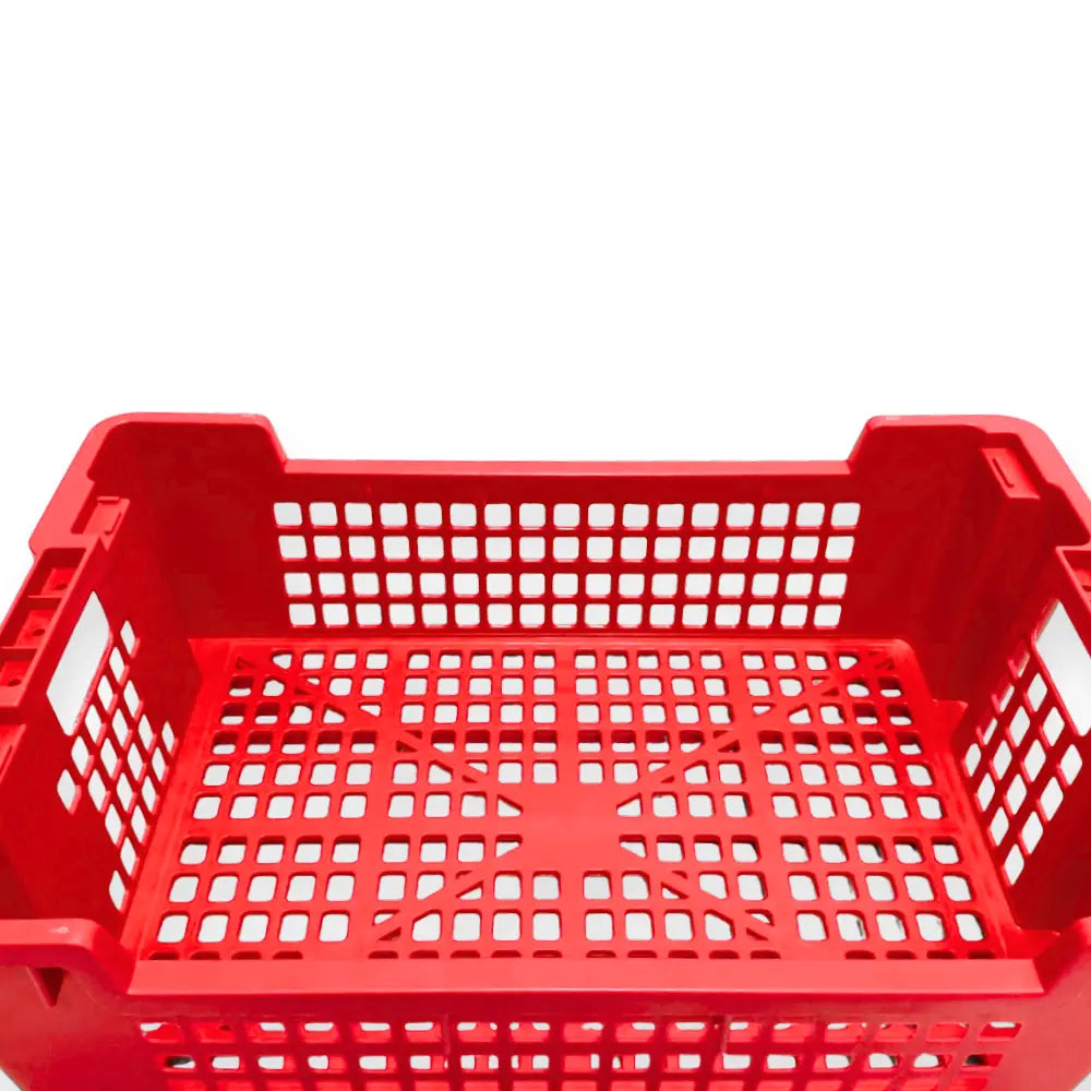 Red plastic frozen crate