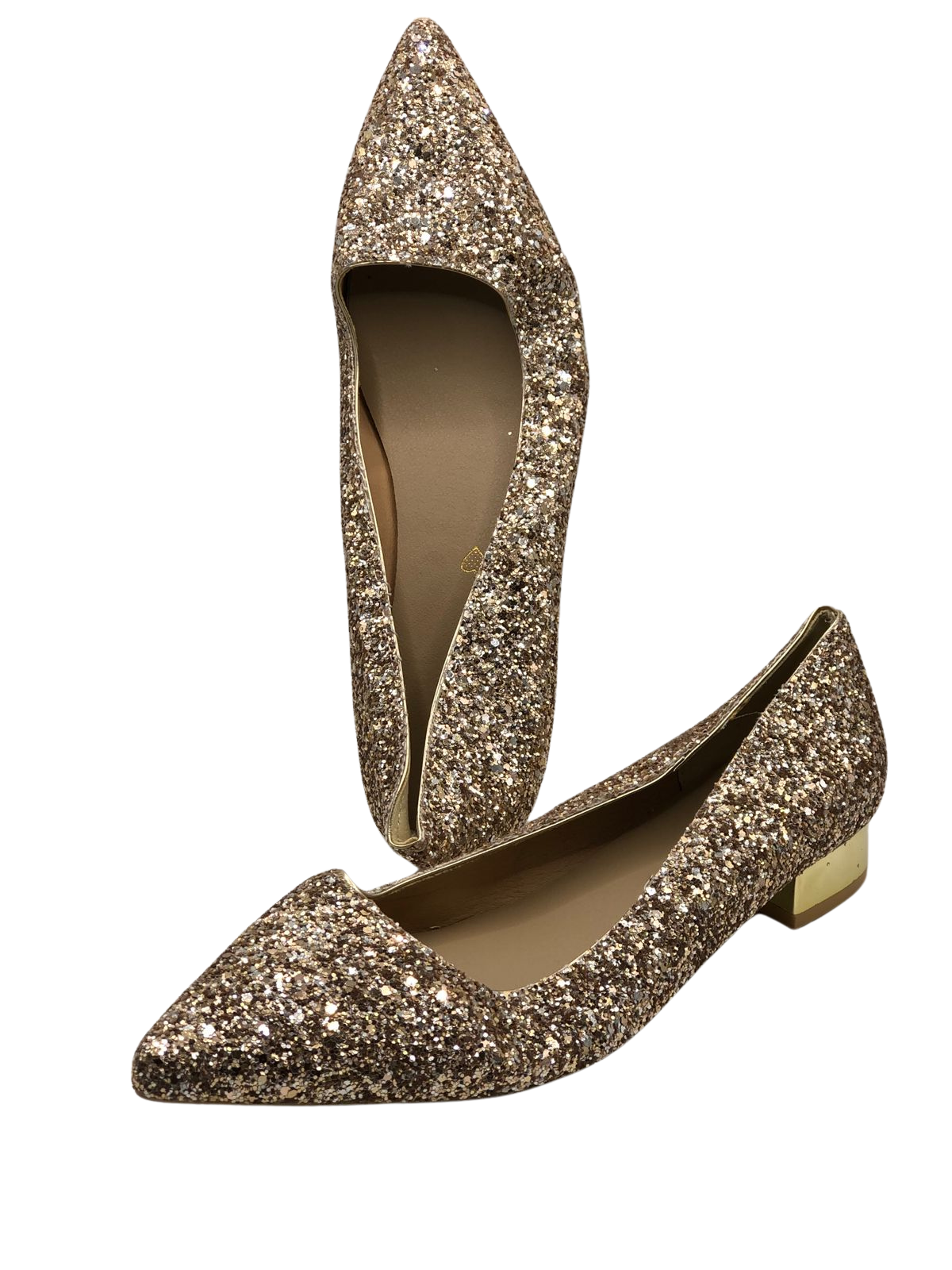 Glittery Gold Pointed-Toe Flats