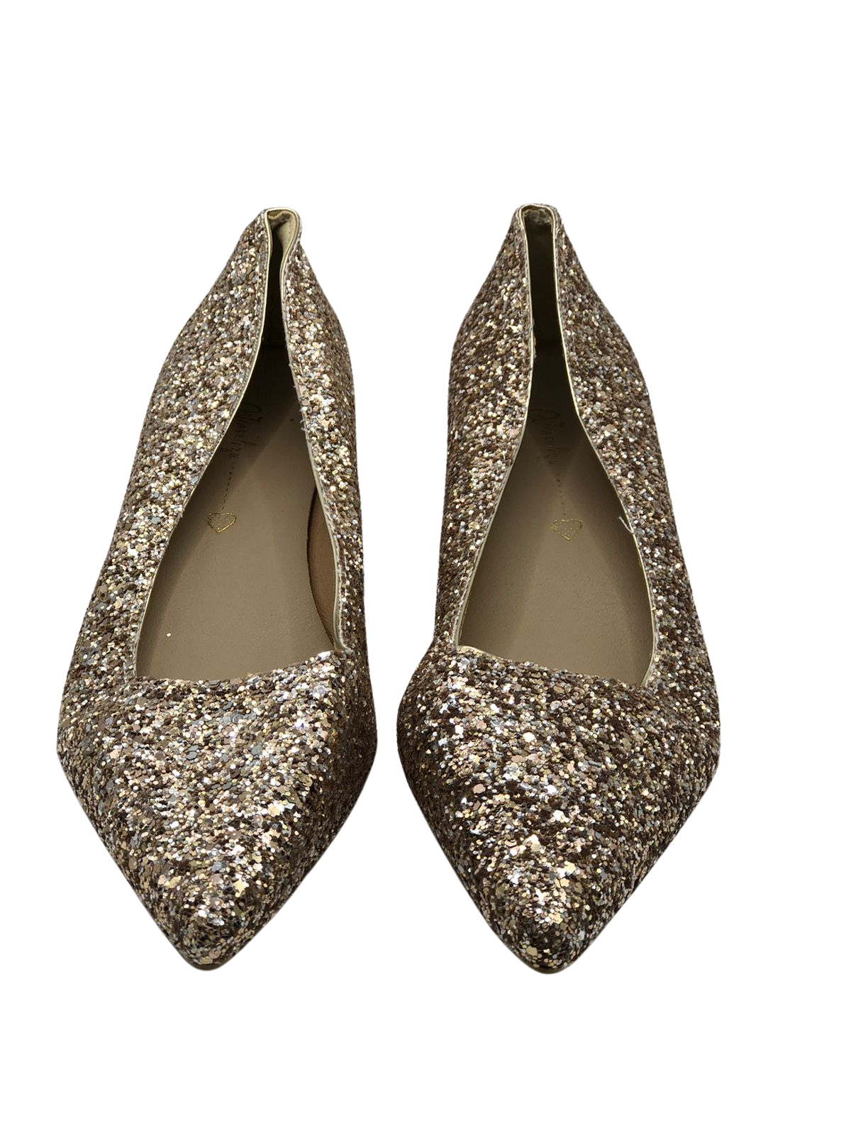 Glittery Gold Pointed-Toe Flats