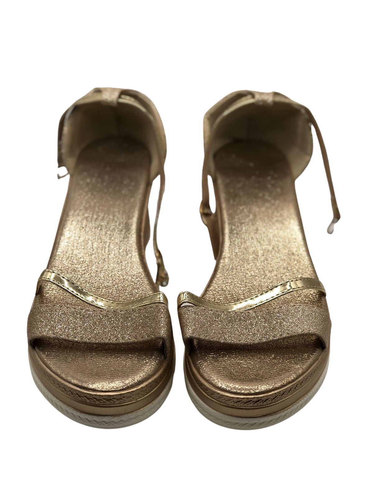 Glittery Gold Wedge Sandals with Ankle Strap