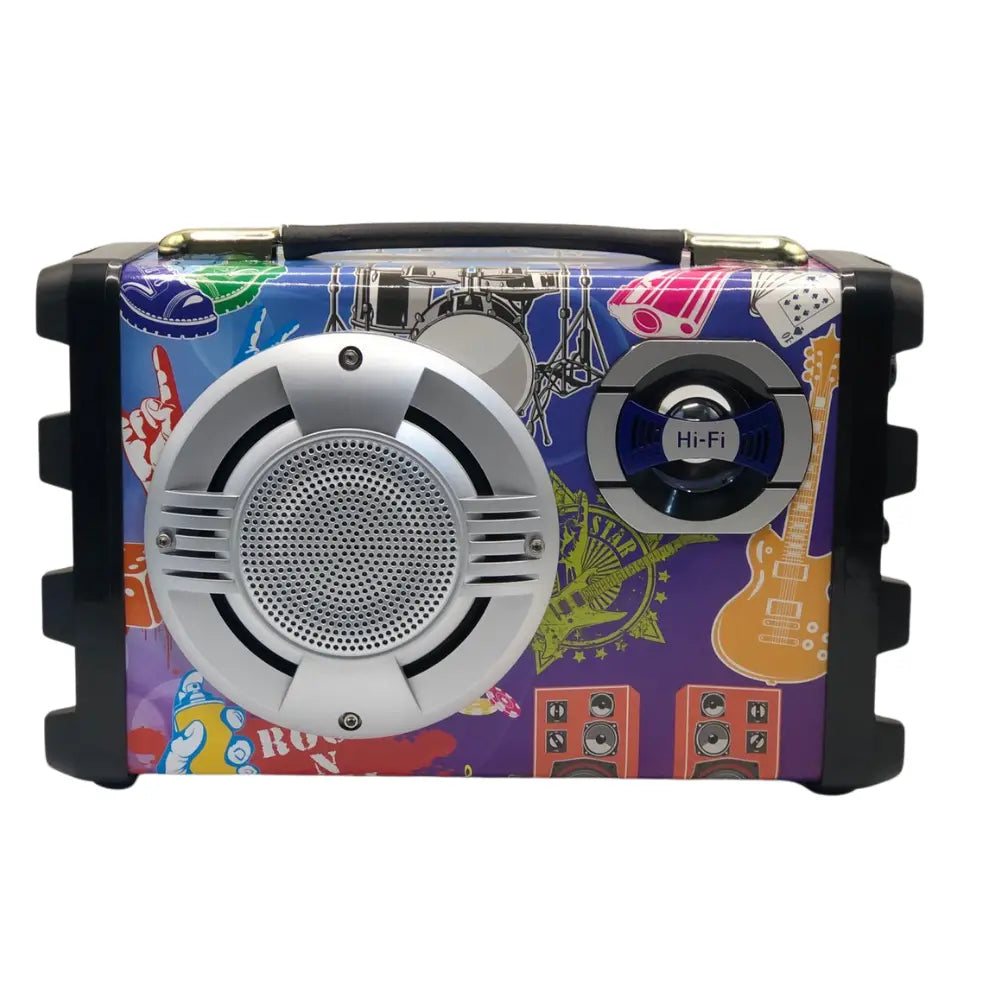Colorful Retro-Style portable HI-FI speaker on a white background