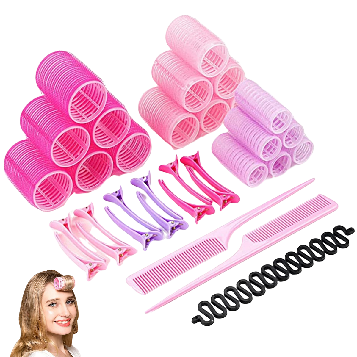 Hair Roller Set with Clips and Comb