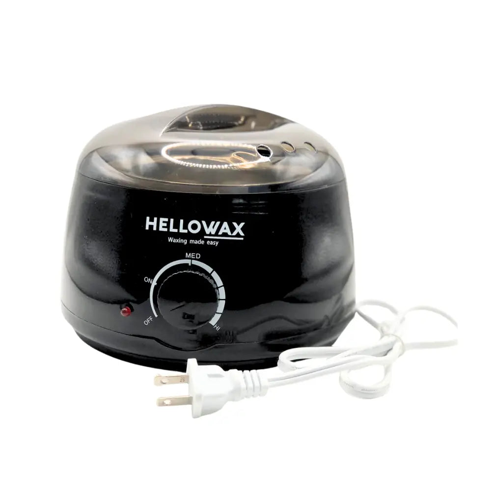 Black Hellowax wax warmer with power cord on a white background