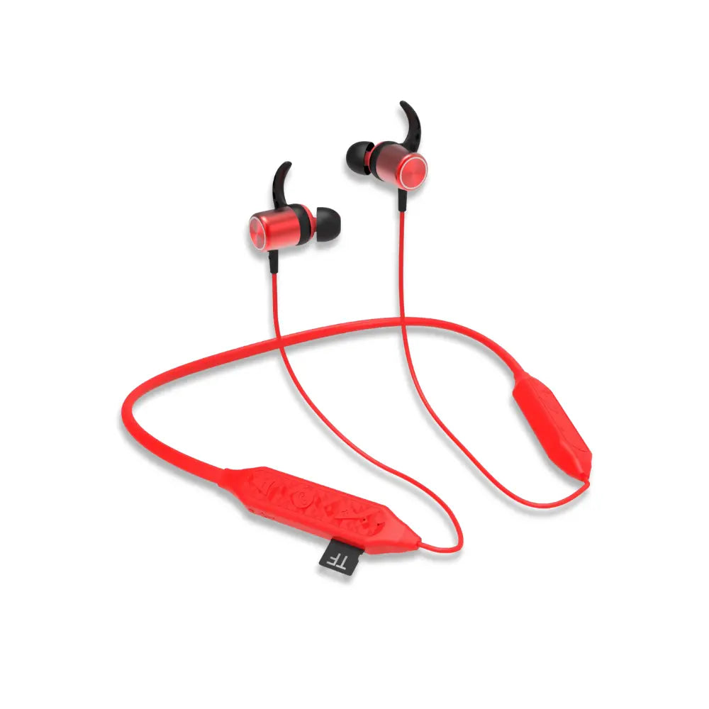 Red wireless earbuds