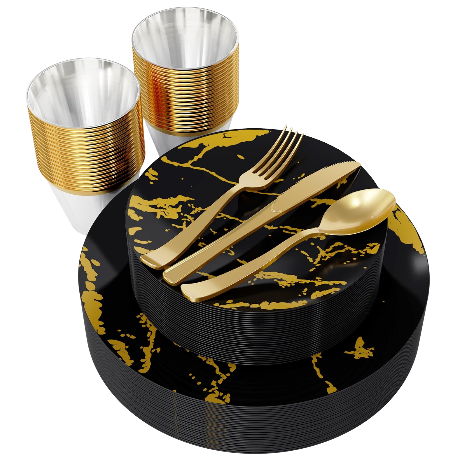 Black and Gold Marble Disposable Dinnerware Set