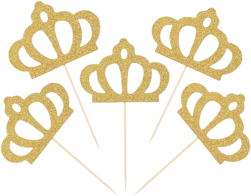 Gold Glitter Crown Cupcake Toppers