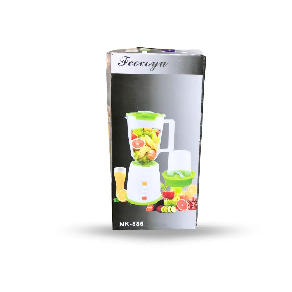 Product packaging of a juice blender with fruits