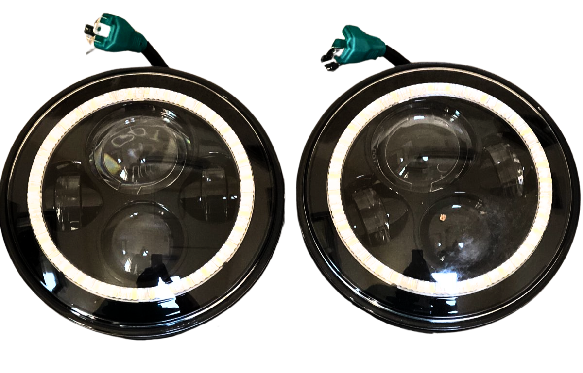 Black LED Headlights with White Halo Ring