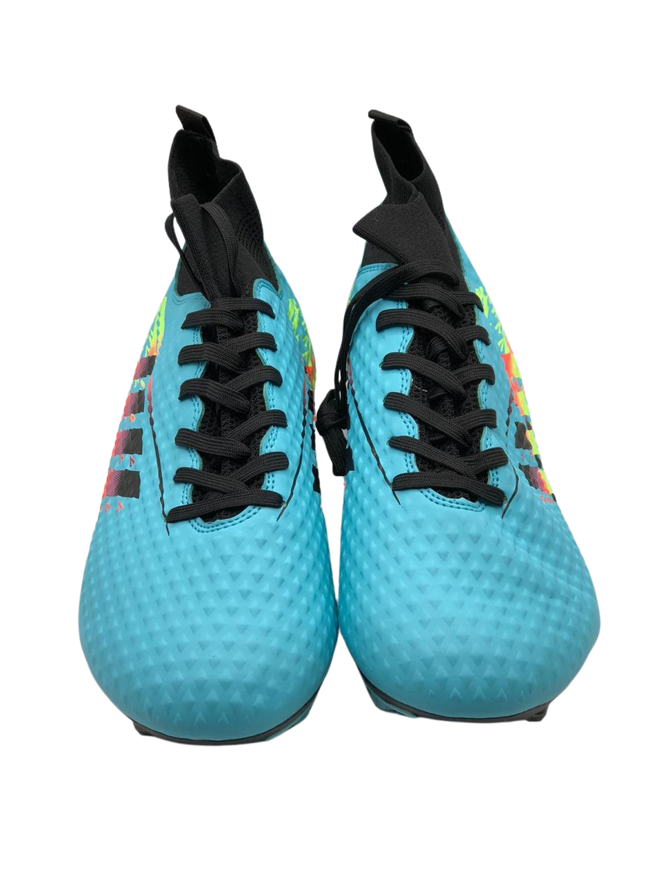 Light Blue Soccer Cleats Multicolored Side Patterns