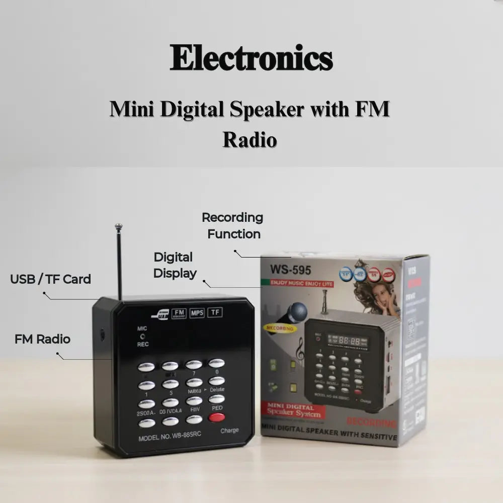Mini digital speaker with FM radio and packaging