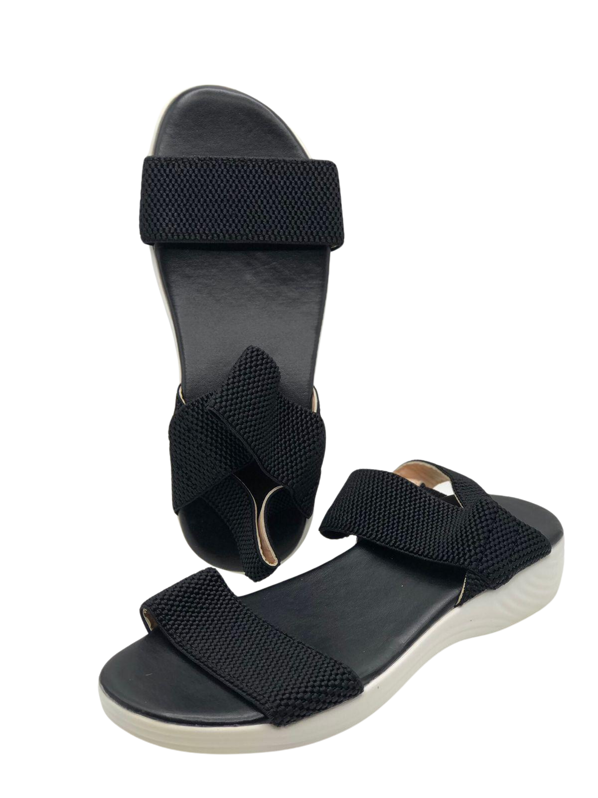 Minimalist Black Strap Sandals with White Sole