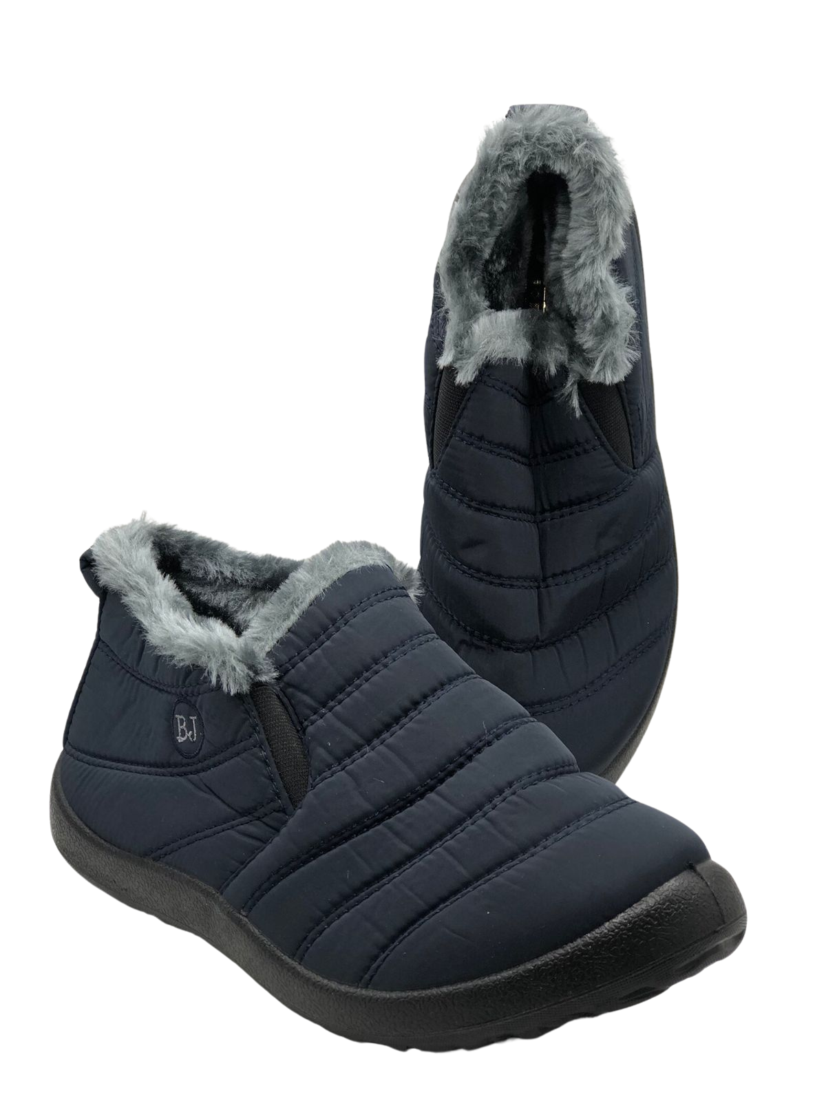 Navy Blue Quilted Slip-On Shoes with Faux Fur Lining