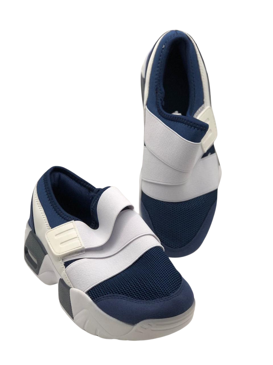 Navy Blue and White Athletic Shoes