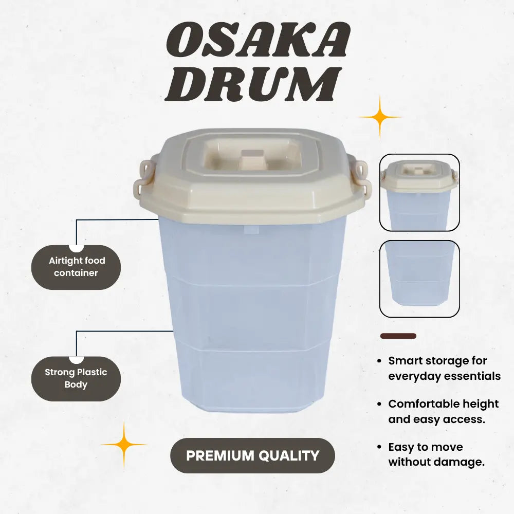 Osaka Drum beige container with features highlighted