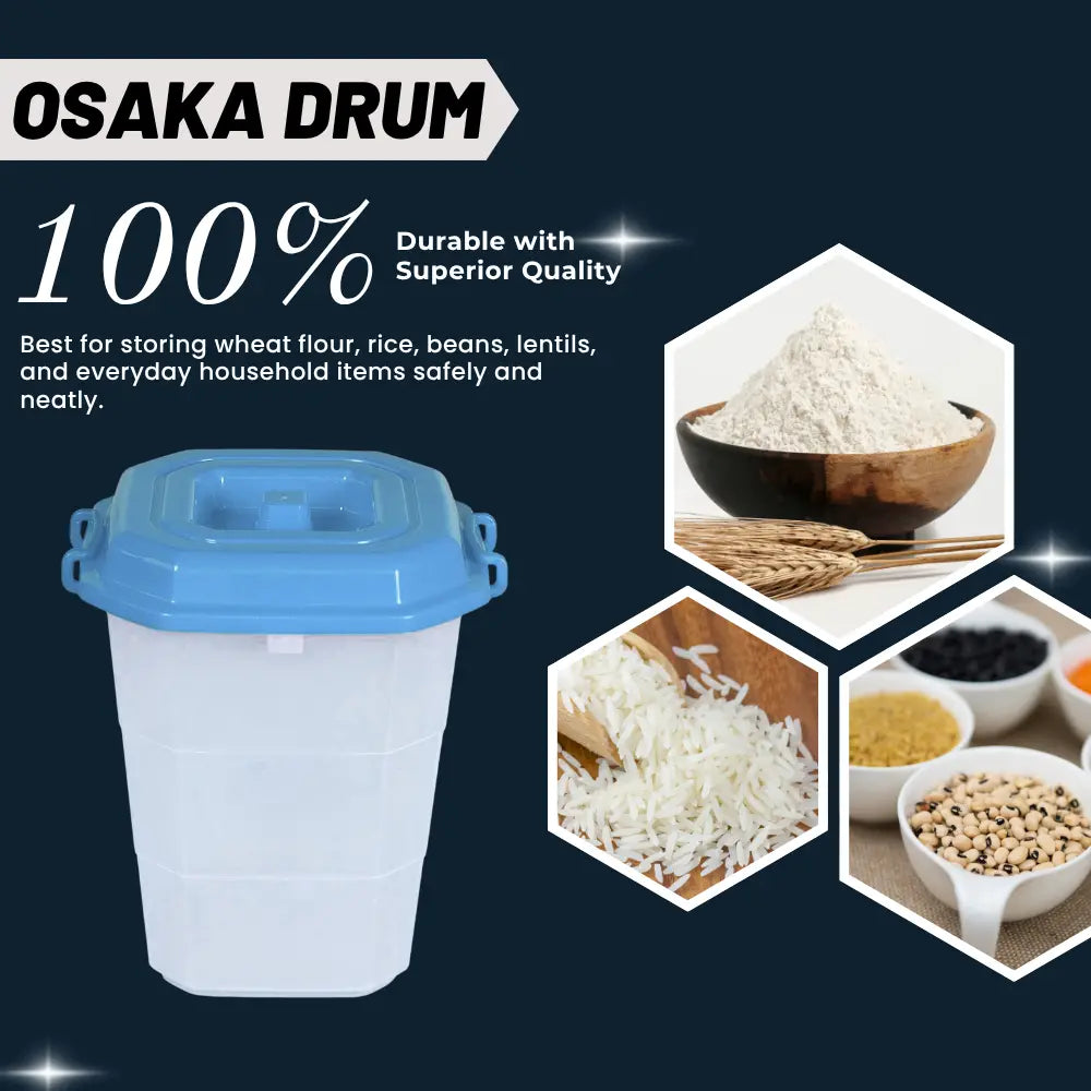 Osaka Drum storage container with images of stored items