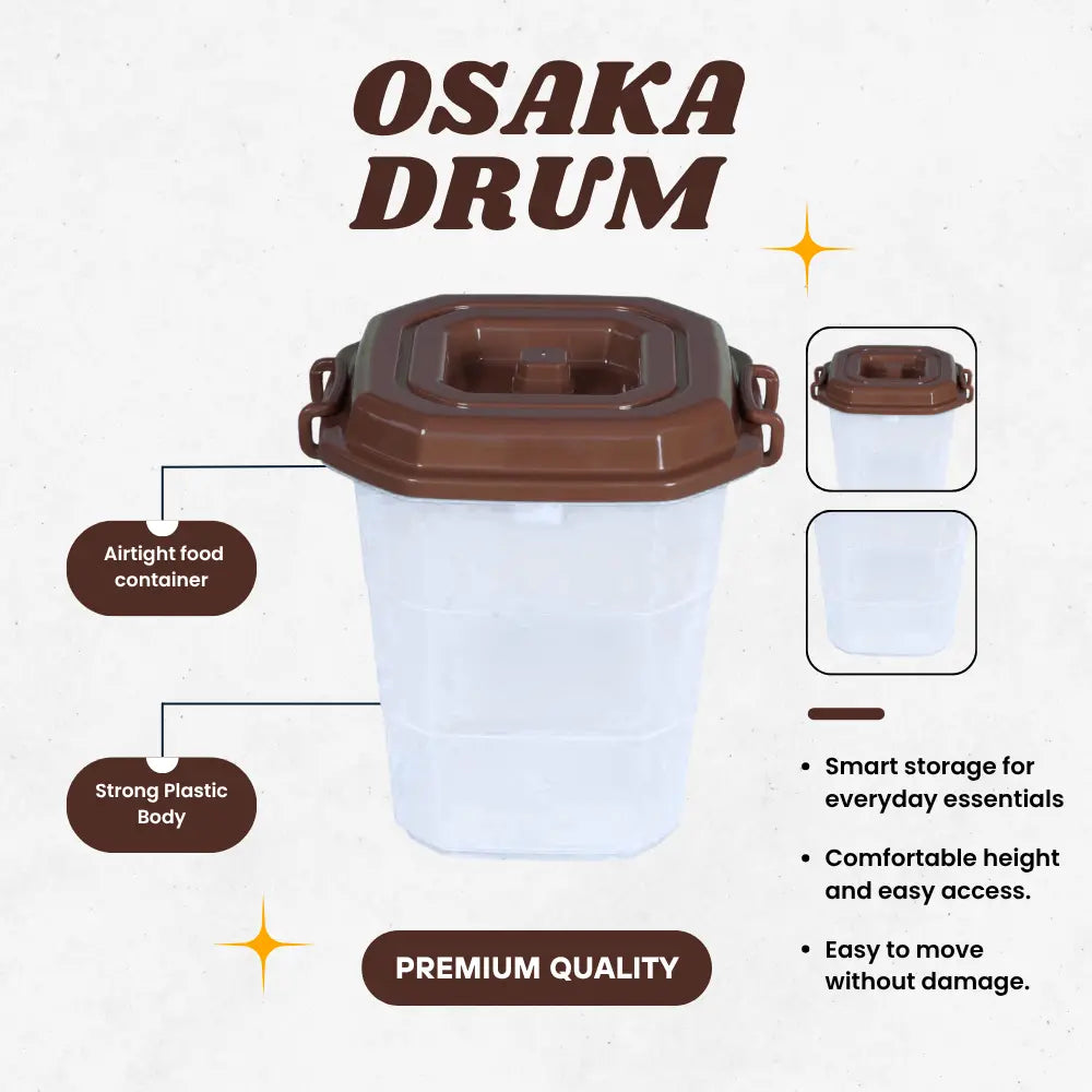 Brown Osaka Drum container with features highlighted