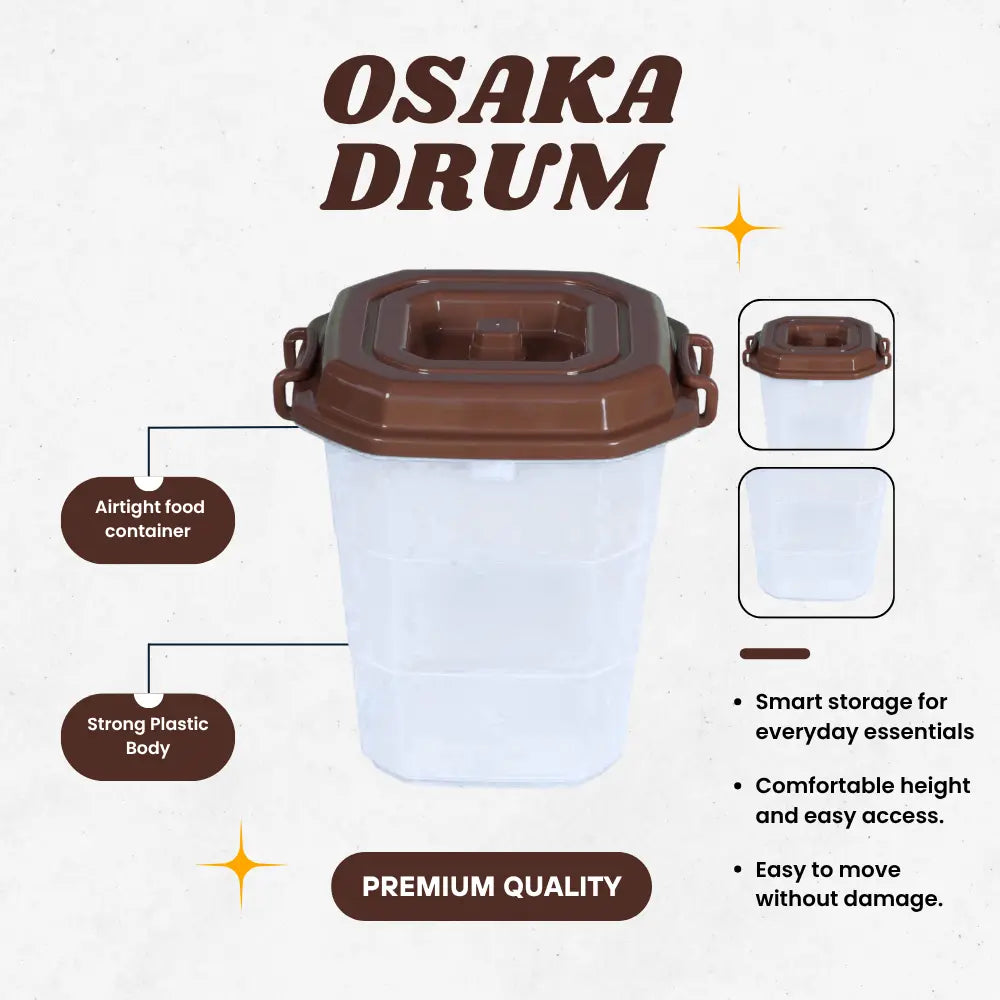 Brown Osaka Drum container with features highlighted