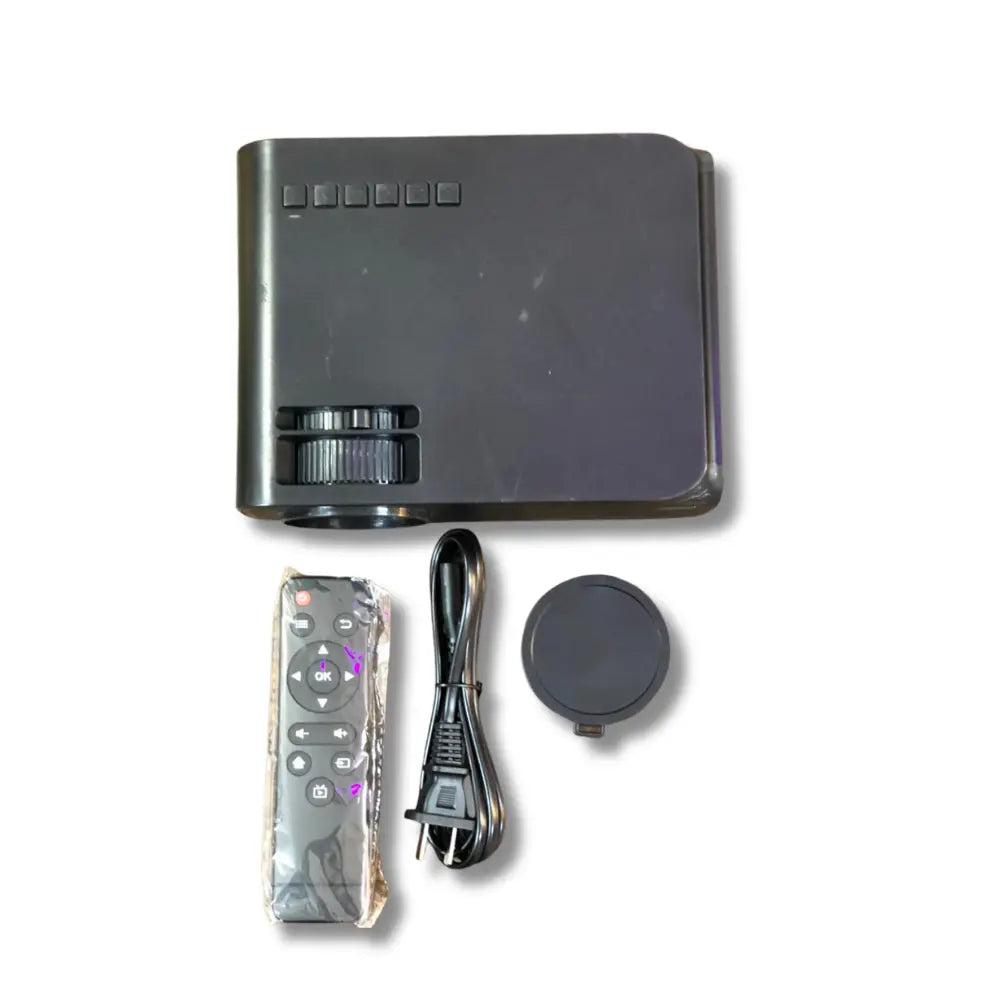 Black projector with remote control and , switch & lens cap