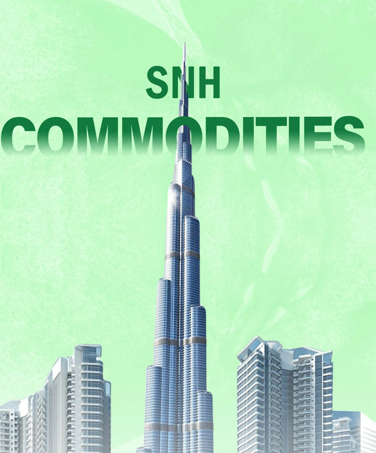 Burj Khalifa building with 'SNH Commodities' text