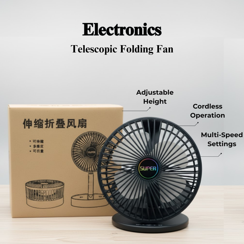 Telescopic folding fan with packaging